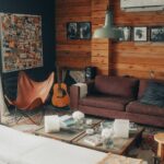 brown sofa near white coffee table